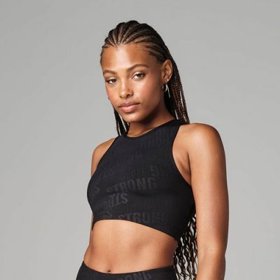 Embossed High Neck Crop Tank