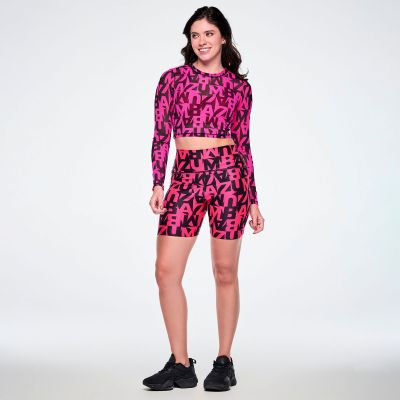 Ultrabright Long Sleeve Mesh Crop Top - Pink