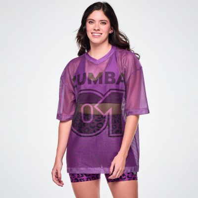Ultrabright Oversized Mesh V-Neck Top - Caution