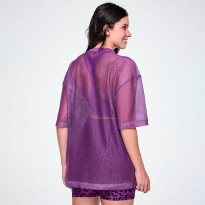 Ultrabright Oversized Mesh V-Neck Top - Caution