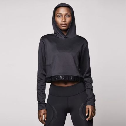 Mesh Accent Sport Hoodie   -Black-XS