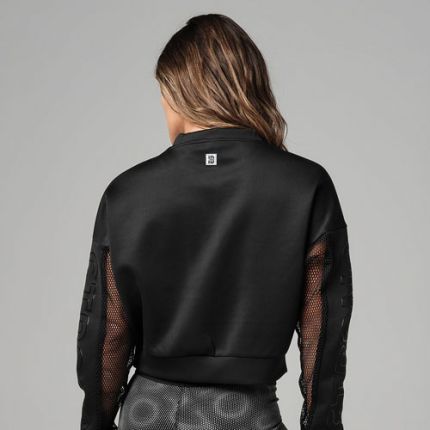 Mesh Insert Long Sleeve Crop Sweatshirt