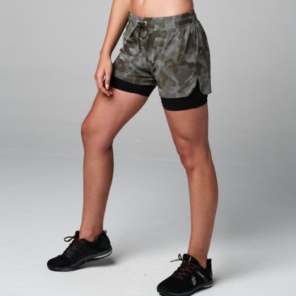 Reflective Camo Double Layer Shorts-Gray-S