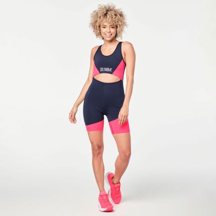Zumba Prep Biker Bodysuit With Open Back