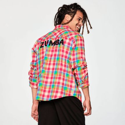 Zumba Plaid Pop Button Down