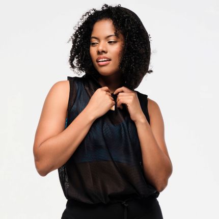 Zumba Explore Sleeveless Mesh Hoodie - Bold Black