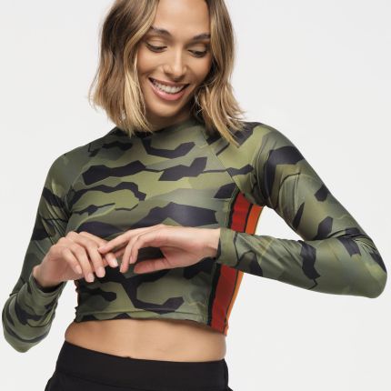 Zumba Explore Long Sleeve Crew Neck Top - Olive Expedition
