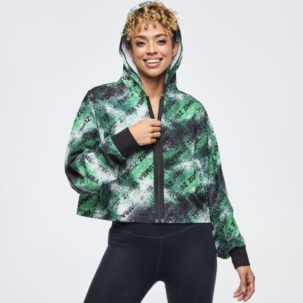 Apres Zumba Crop Woven Zip-Up Hoodie