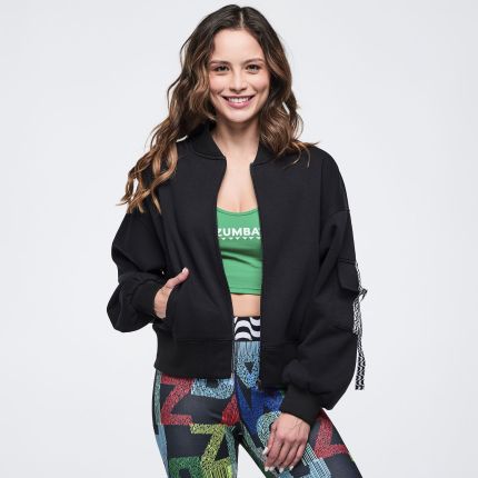 Latin Movement Drop Shoulder Zip-Up Jacket