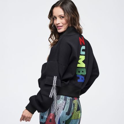 Latin Movement Drop Shoulder Zip-Up Jacket