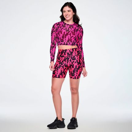 Ultrabright Long Sleeve Mesh Crop Top - Pink