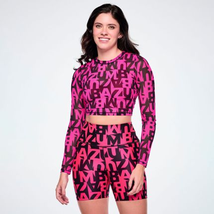 Ultrabright Long Sleeve Mesh Crop Top - Pink