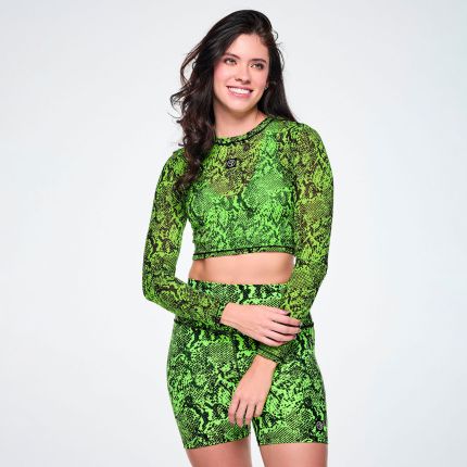 Ultrabright Long Sleeve Mesh Crop Top