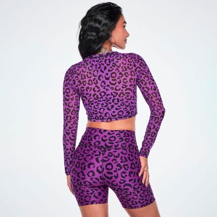 Ultrabright Long Sleeve Mesh Crop Top - Green/Black