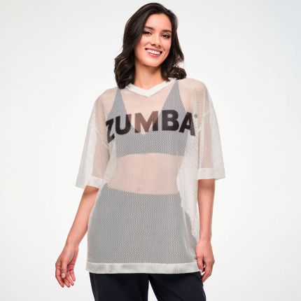 Zumba Basic Oversized Mesh V-Neck Top - Black