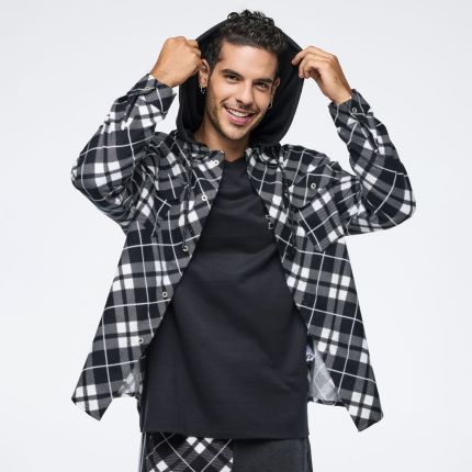 Eastern Flavor Flannel Shacket With Hood